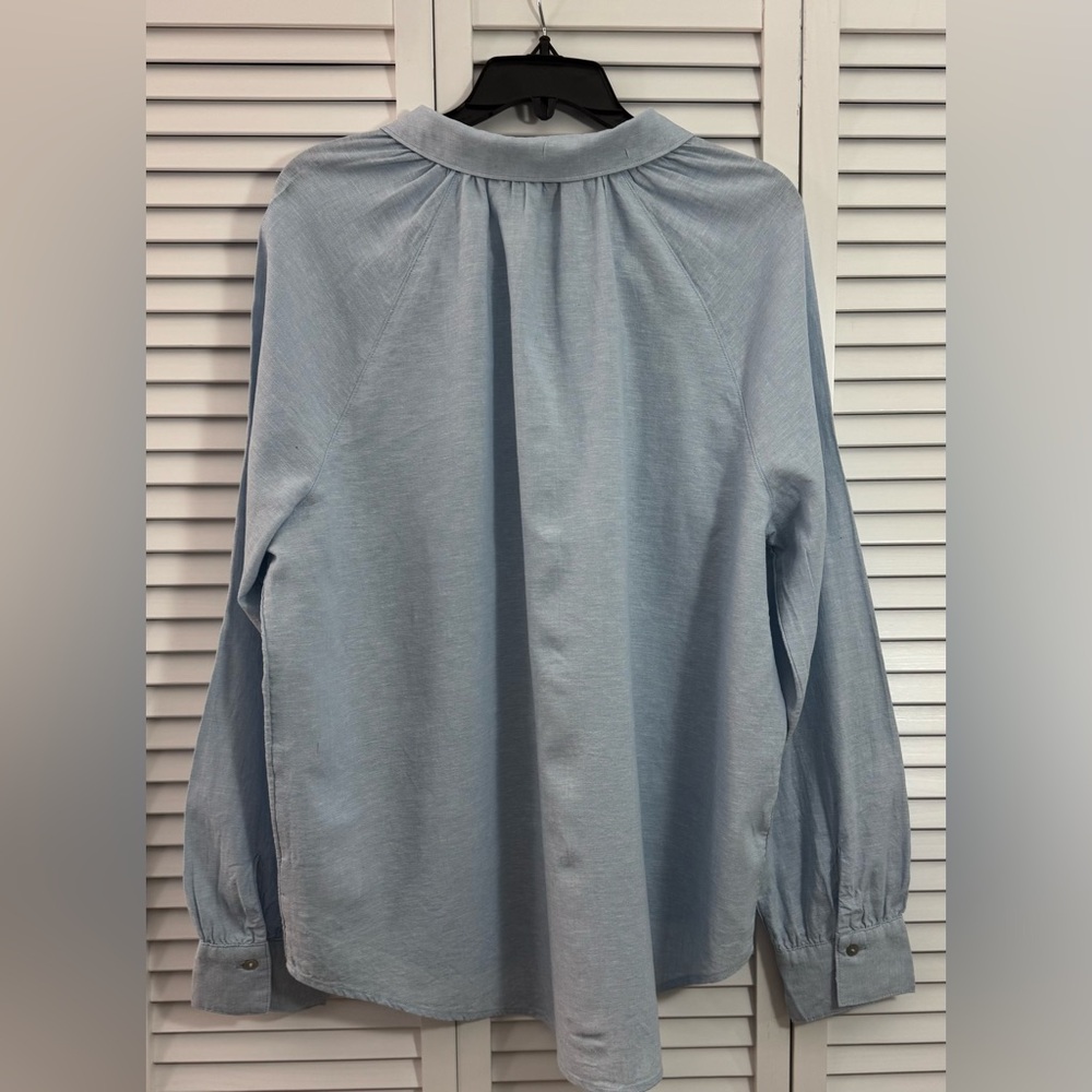 EUC Laura Ashley Button-Up Shirt Womens XL Blue Linen Blend Long Sleeve Casual - Picture 3 of 11